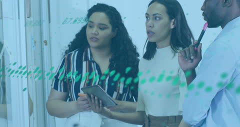 Diverse Team Analyzing Strategies with Digital Graphs in Modern Office