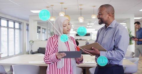 Diverse Professionals Collaborating with Digital Connectivity