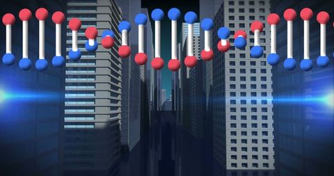 Revolving DNA Strand Above Modern Cityscape - Download Free Stock Images Pikwizard.com