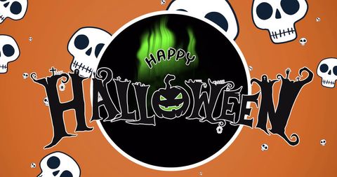 Colorful Halloween Graphic with Skulls and Glowing Pumpkin - Download Free Stock Images Pikwizard.com
