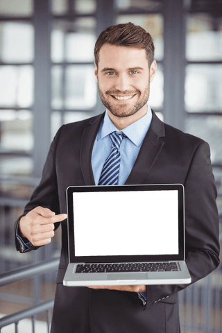 Confident Businessman Holding Transparent Screen Opportunity