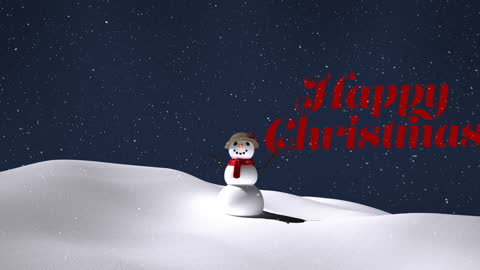 Snowman in White Christmas Scene with Falling Snowflakes