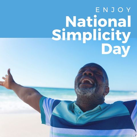 Man celebrating national simplicity day at the beach