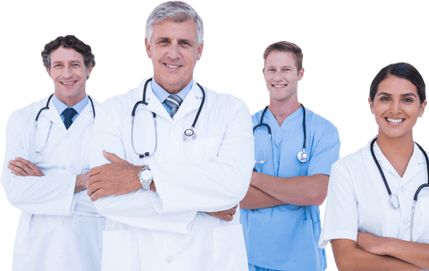 Transparent doctors team sharing a confident connected stance