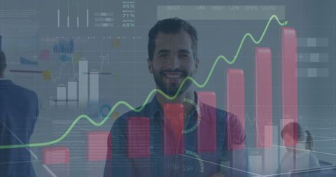 Caucasian businessman analyzing financial data visualizations