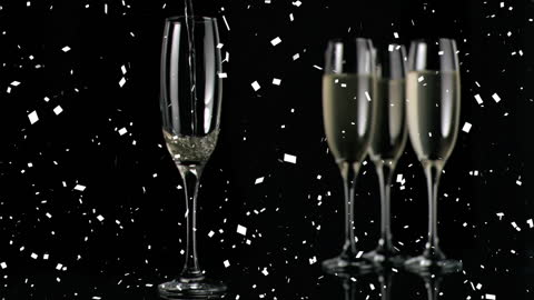Festive Celebration with Champagne and Falling Confetti