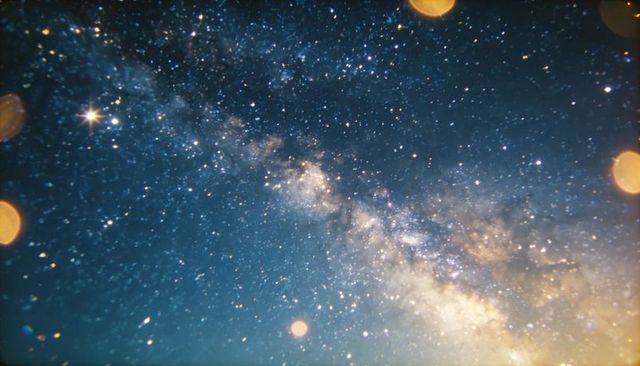 Revealing Milky Way Core and Starfield with Bokeh Lensflare Over Dark Night Horizon