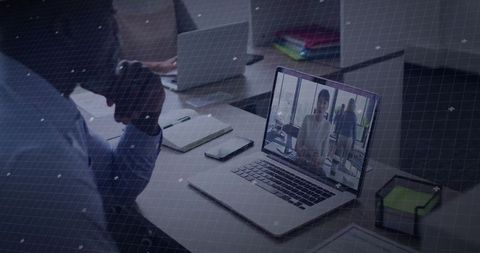 Professional laptop-based virtual meeting in modern office