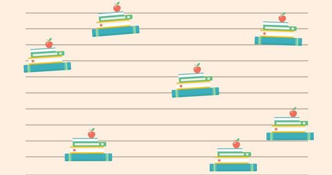 Colorful Books and Apples Pattern on School-themed Background - Download Free Stock Images Pikwizard.com
