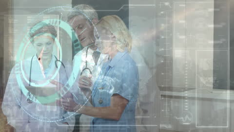 Healthcare Professionals Analyzing Digital Data with Tablet Display