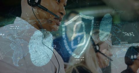 Business Team with Digital Security Hologram Overlay - Download Free Stock Images Pikwizard.com