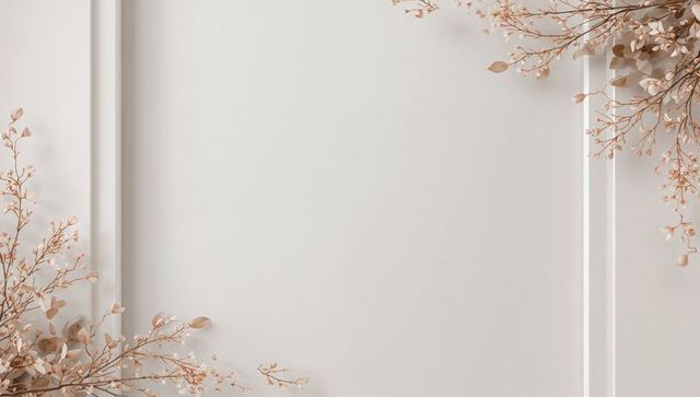 Framing recessed wall panel with dried branches creating minimal beige interior backdrop