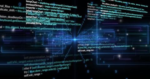 Futuristic pulsing data conduit emitting neon flare with code overlay and digital grid