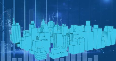 Futuristic digital city with data visualization overlay