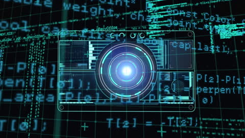 Futuristic Digital Camera Interface with Data Streams