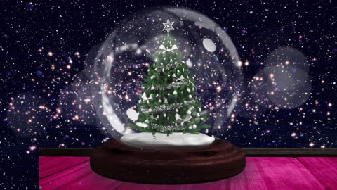 Magical Snow Globe with Christmas Tree in Shimmering Snowfall