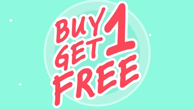 Colorful animation displaying a 'Buy One Get One Free' text against a pastel green background with circular accents. This graphic is ideal for promotional materials, digital marketing campaigns, retail displays, sale announcements, and e-commerce websites aiming to attract customer attention with special offers.