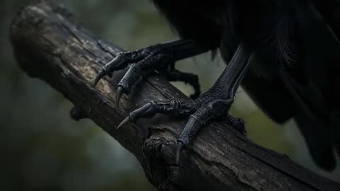 Raven Adjusting Grip on Woodland Branch Displaying Gnarled Claws
