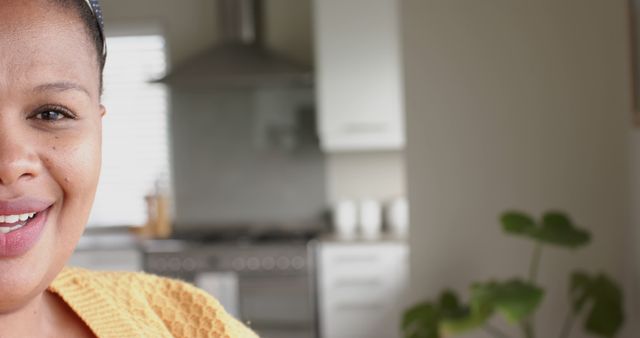 Smiling Woman in Cozy Home Kitchen - Download Free Stock Images Pikwizard.com