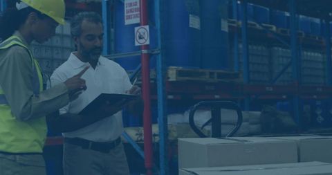 Warehouse Team Using Checking Stock Clipboard Logistics