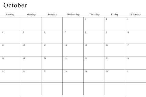 October digital calendar on transparent background illustration