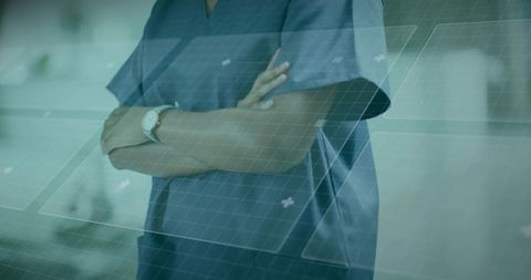 Healthcare Professional in Clinic with Tech Overlay