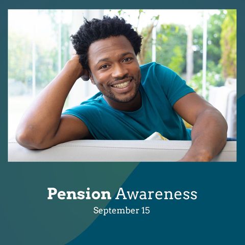 Smiling man highlighting pension awareness conceptually