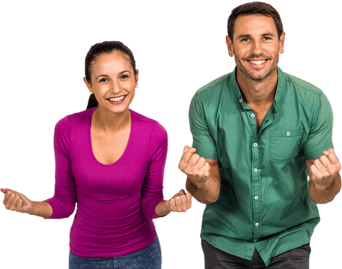 Cheerful Couple Celebrating Success on Transparent Background