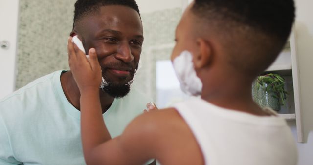 Father and Son in Bathroom Sharing Shaving Cream Moments - Download Free Stock Images Pikwizard.com