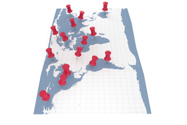 Transparent Red Thump Tacks on World Map for Documentation and Planning - Download Free Stock Videos Pikwizard.com