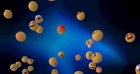 Floating Emoji Smileys Over Dark Blue Background