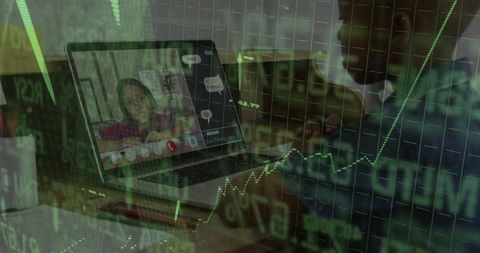 Remote education concept with stock market overlay