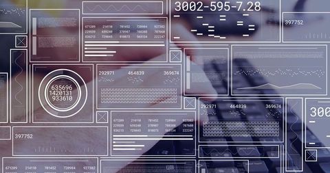 Hands Typing on Laptop with Digital Data Overlays