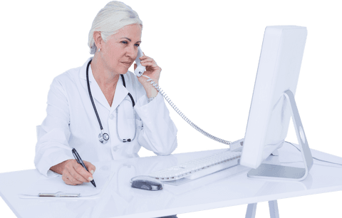 Female Doctor on Phone at Desk with Transparent Background - Download Free Stock Videos Pikwizard.com