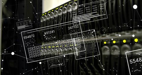 digital interface overlay harnesses data signals in server room - Download Free Stock Images Pikwizard.com