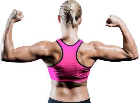Transparent Muscular Woman Flexing Her Toned Arms