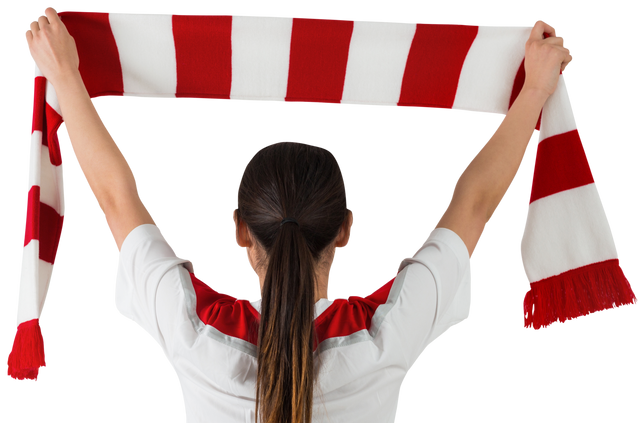 Transparent Football Fan Holding Red and White Scarf with Passion - Download Free Stock Videos Pikwizard.com