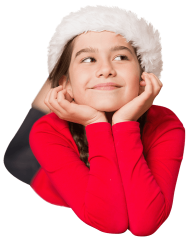 Joyful Child in Santa Hat Dreaming in Transparent Background