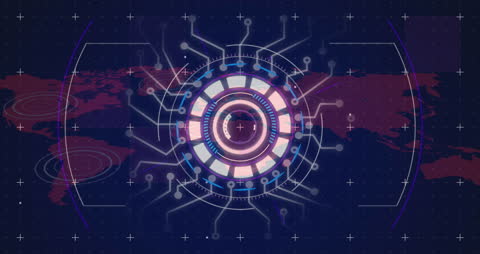 Futuristic Digital Radar Interface with World Map Overlay