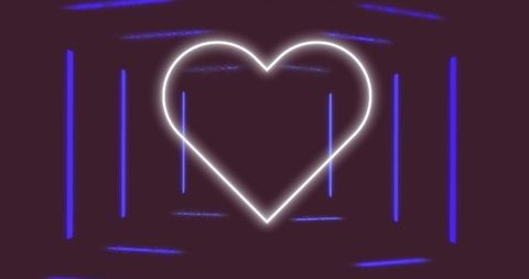 Neon Heart with Retro Futuristic Glowing Elements