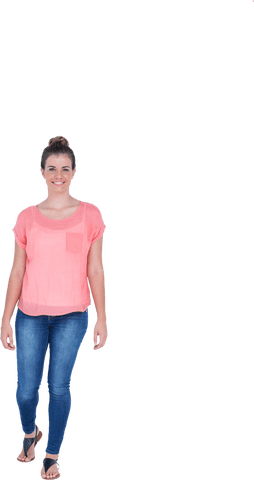 Transparent Walking Woman Smiling in Casual Wear