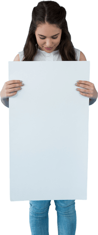 Caucasian Woman Holding Blank Board on Transparent Background - Download Free Stock Videos Pikwizard.com