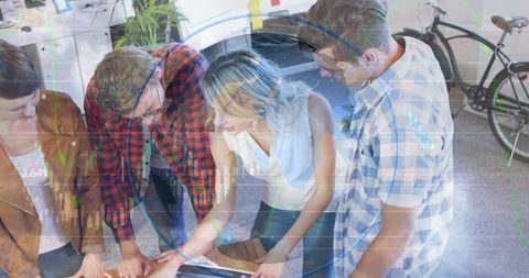 Diverse Team Collaborating with Futuristic Globe Interface