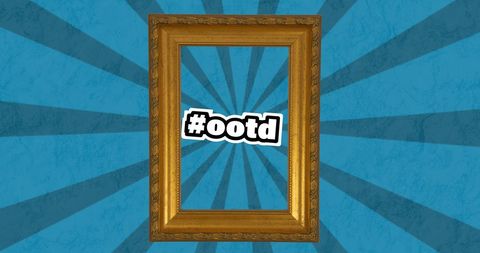 Vintage frame with ootd hashtag and blue striped background