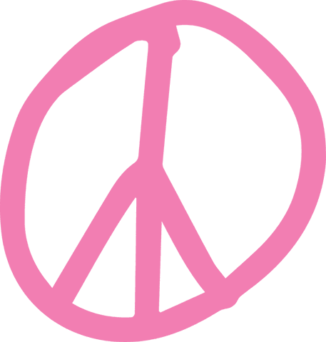 Pink hand-drawn peace symbol on transparent background