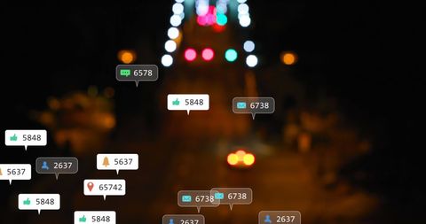 Social Media Network Overlay on City Night Traffic