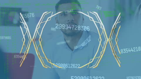 Businessman with Digital and Numerical Graphics Interface Concept