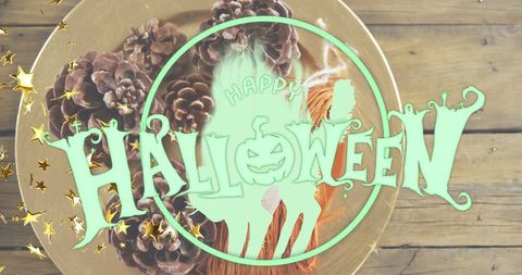 Halloween Greeting Overlay on Rustic Fall Decorations