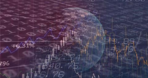 Global Financial Data Overlaid on Digital World - Download Free Stock Images Pikwizard.com