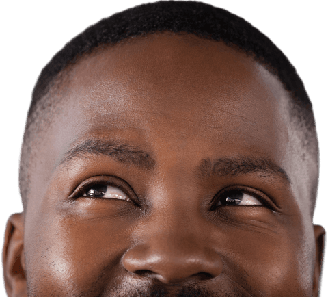 African american man looking up on transparent background